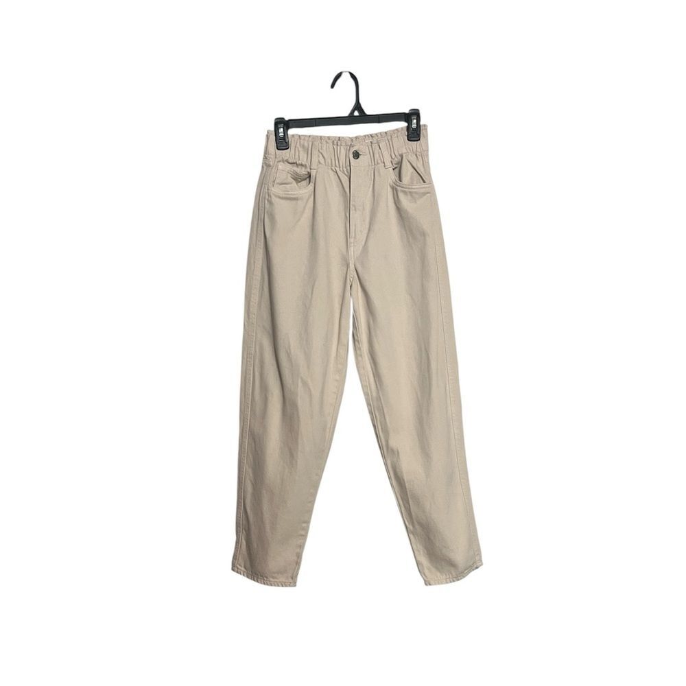 H & M Elastic Scrunch Waist Beige Denim Mom Jeans Pants Women's 4